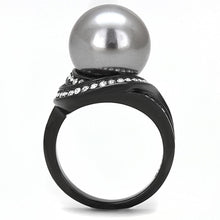 Load image into Gallery viewer, Womens Light Black Ring Anillo Para Mujer y Ninos Kids 316L Stainless Steel Ring with Synthetic Pearl in Gray Estelia - Jewelry Store by Erik Rayo
