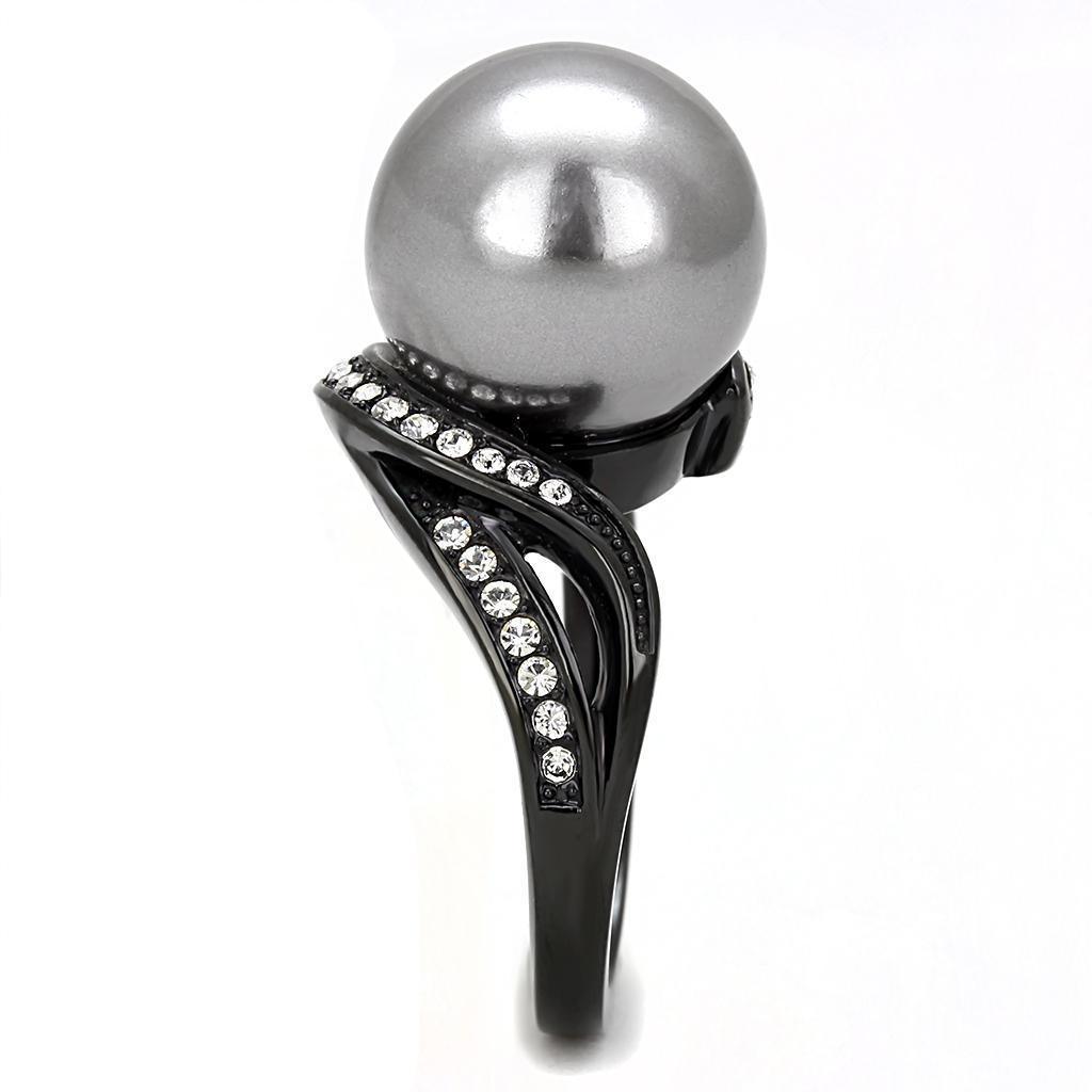 Womens Light Black Ring Anillo Para Mujer 316L Stainless Steel Ring with Synthetic Pearl in Gray Estelia - Jewelry Store by Erik Rayo