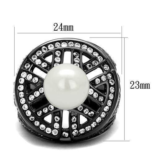 Womens Light Black Ring Anillo Para Mujer 316L Stainless Steel Ring with Synthetic Pearl in White Verona - Jewelry Store by Erik Rayo