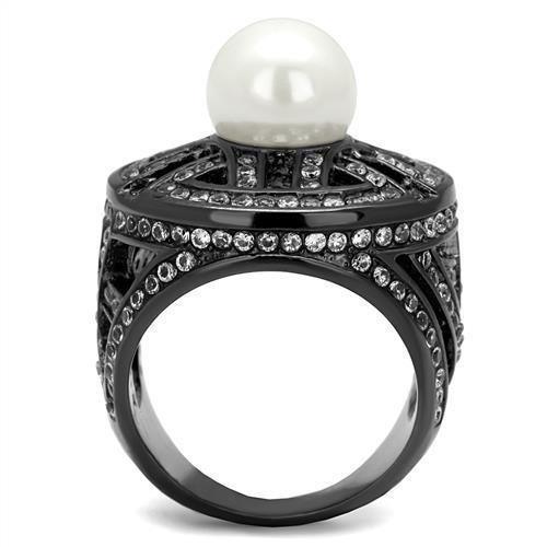 Womens Light Black Ring Anillo Para Mujer 316L Stainless Steel Ring with Synthetic Pearl in White Verona - Jewelry Store by Erik Rayo
