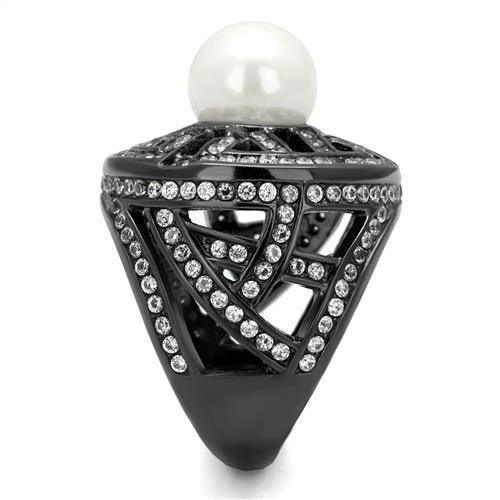 Womens Light Black Ring Anillo Para Mujer 316L Stainless Steel Ring with Synthetic Pearl in White Verona - Jewelry Store by Erik Rayo