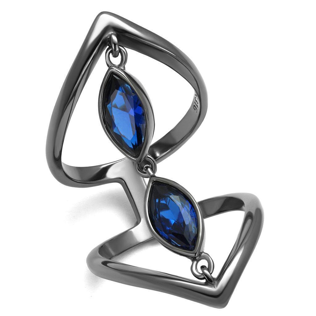Womens Light Black Ring Anillo Para Mujer 316L Stainless Steel Ring with Synthetic Spinel in London Blue Ancy - Jewelry Store by Erik Rayo
