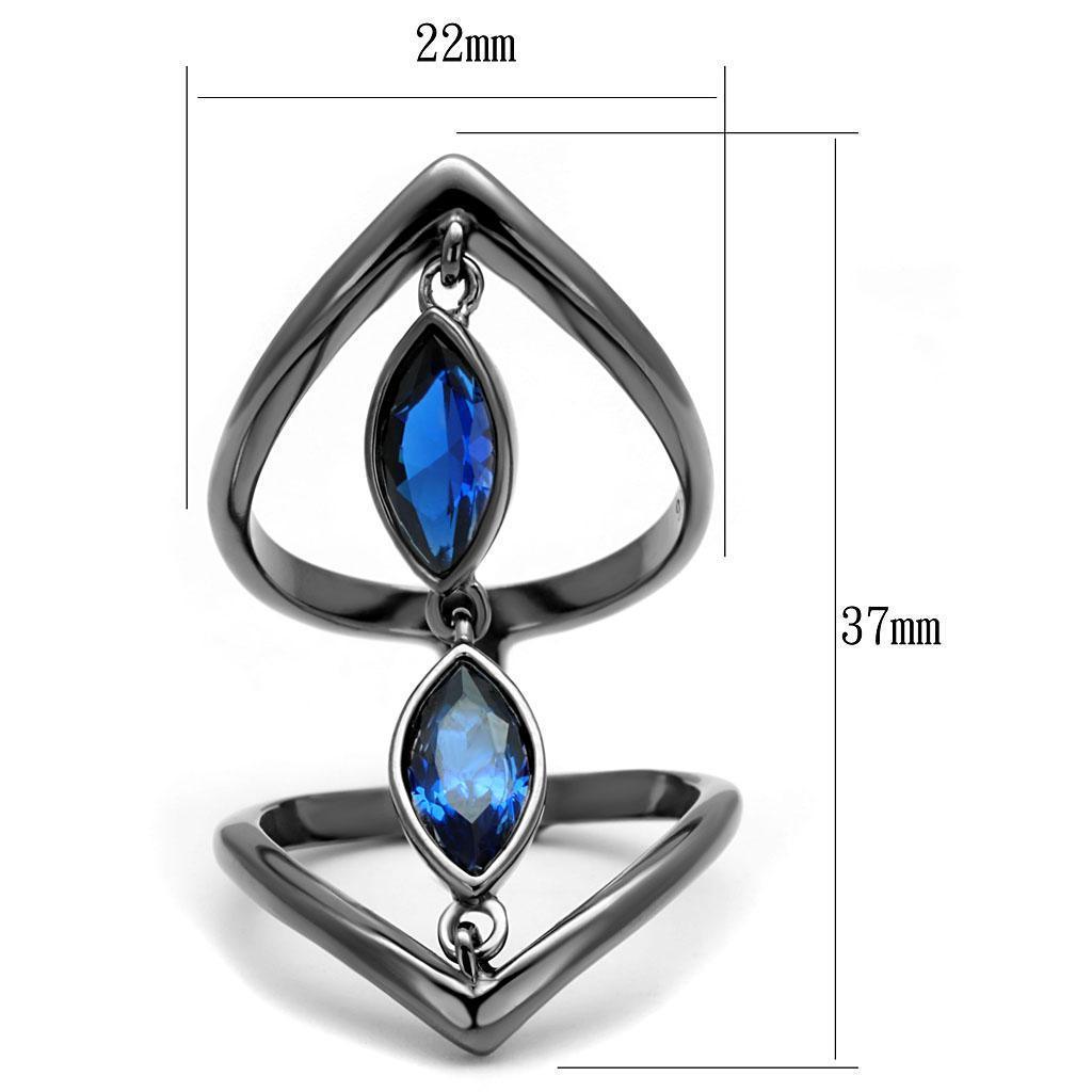 Womens Light Black Ring Anillo Para Mujer 316L Stainless Steel Ring with Synthetic Spinel in London Blue Ancy - Jewelry Store by Erik Rayo