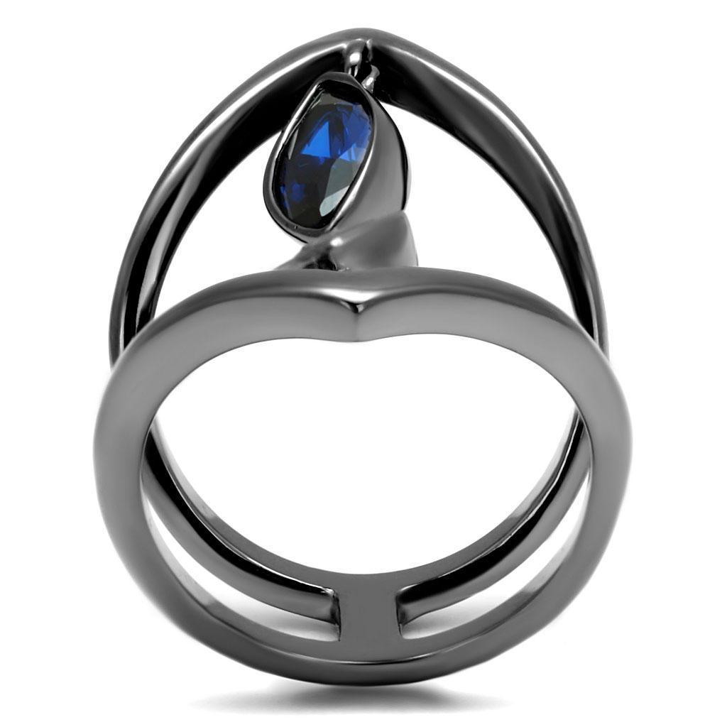 Womens Light Black Ring Anillo Para Mujer 316L Stainless Steel Ring with Synthetic Spinel in London Blue Ancy - Jewelry Store by Erik Rayo