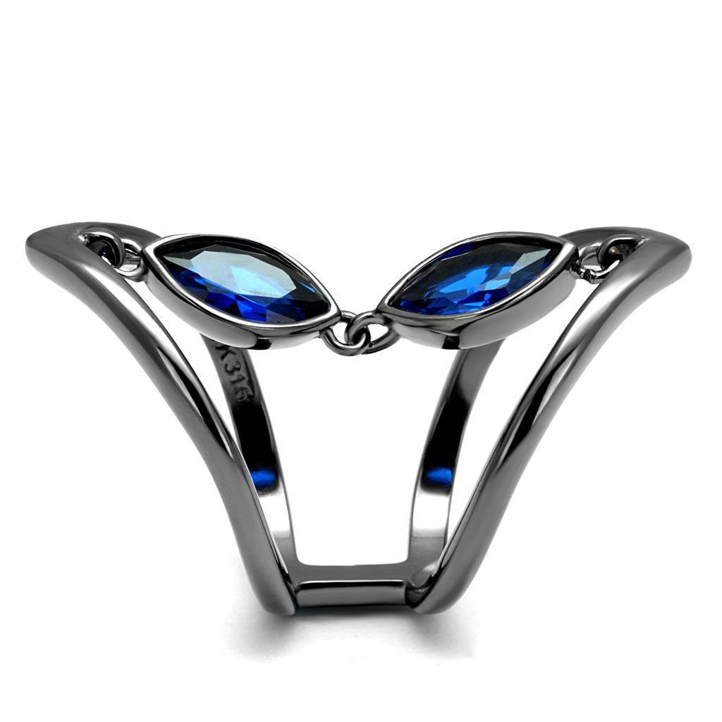 Womens Light Black Ring Anillo Para Mujer 316L Stainless Steel Ring with Synthetic Spinel in London Blue Ancy - Jewelry Store by Erik Rayo