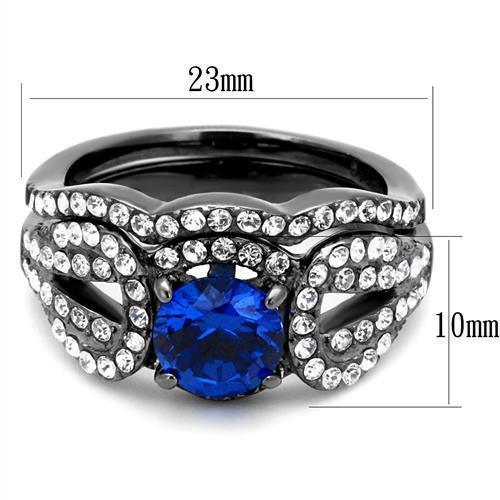 Womens Light Black Ring Anillo Para Mujer 316L Stainless Steel Ring with Synthetic Spinel in London Blue Damascus - Jewelry Store by Erik Rayo