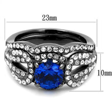 Load image into Gallery viewer, Womens Light Black Ring Anillo Para Mujer y Ninos Kids 316L Stainless Steel Ring with Synthetic Spinel in London Blue Damascus - Jewelry Store by Erik Rayo
