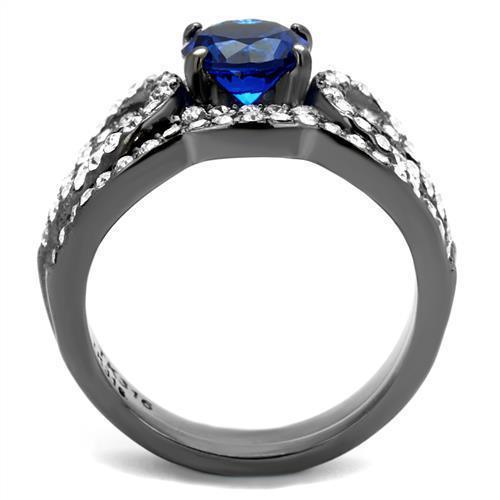 Womens Light Black Ring Anillo Para Mujer 316L Stainless Steel Ring with Synthetic Spinel in London Blue Damascus - Jewelry Store by Erik Rayo