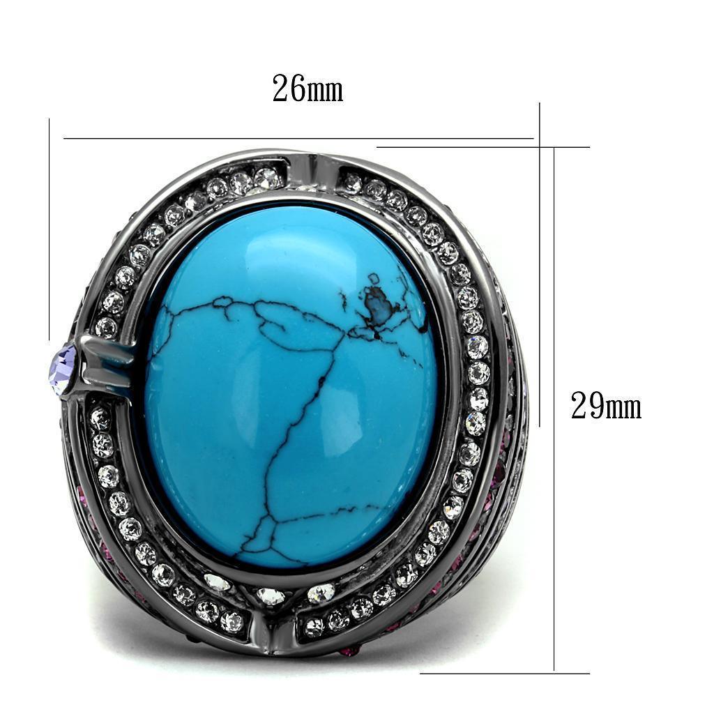 Womens Light Black Ring Anillo Para Mujer 316L Stainless Steel Ring with Synthetic Turquoise in Sea Blue Alima - Jewelry Store by Erik Rayo