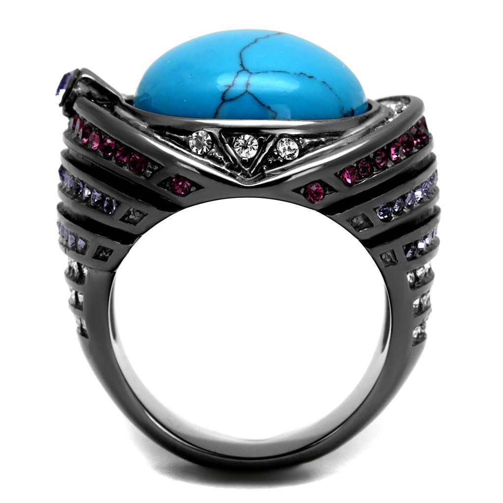 Womens Light Black Ring Anillo Para Mujer 316L Stainless Steel Ring with Synthetic Turquoise in Sea Blue Alima - Jewelry Store by Erik Rayo