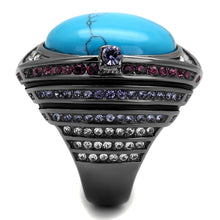 Load image into Gallery viewer, Womens Light Black Ring Anillo Para Mujer y Ninos Kids 316L Stainless Steel Ring with Synthetic Turquoise in Sea Blue Alima - Jewelry Store by Erik Rayo
