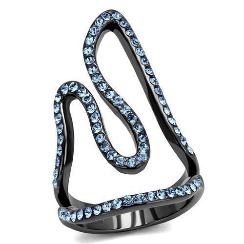 Womens Light Black Ring Anillo Para Mujer 316L Stainless Steel Ring with Top Grade Crystal in Aquamarine Irene - Jewelry Store by Erik Rayo