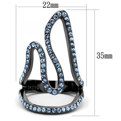 Womens Light Black Ring Anillo Para Mujer 316L Stainless Steel Ring with Top Grade Crystal in Aquamarine Irene - Jewelry Store by Erik Rayo