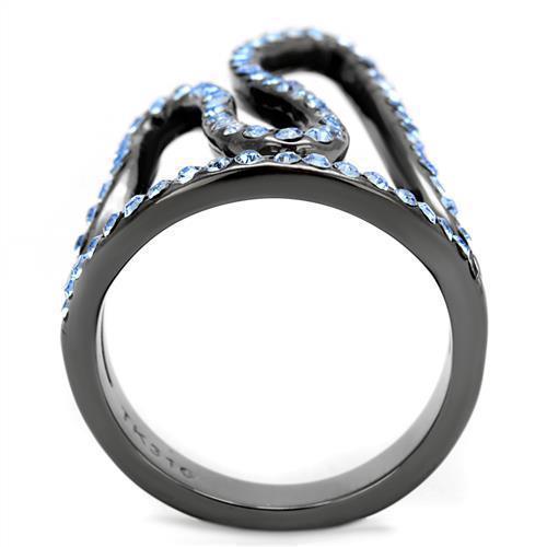 Womens Light Black Ring Anillo Para Mujer 316L Stainless Steel Ring with Top Grade Crystal in Aquamarine Irene - Jewelry Store by Erik Rayo