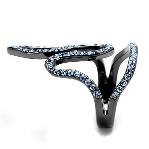Womens Light Black Ring Anillo Para Mujer 316L Stainless Steel Ring with Top Grade Crystal in Aquamarine Irene - Jewelry Store by Erik Rayo