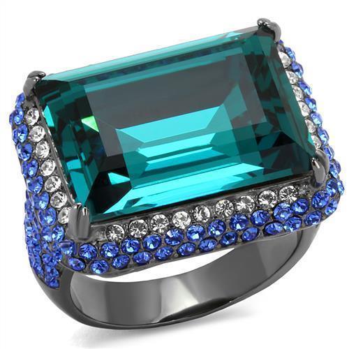 Womens Light Black Ring Anillo Para Mujer 316L Stainless Steel Ring with Top Grade Crystal in Blue Zircon Bea - Jewelry Store by Erik Rayo