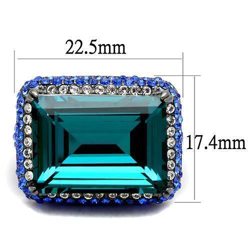 Womens Light Black Ring Anillo Para Mujer 316L Stainless Steel Ring with Top Grade Crystal in Blue Zircon Bea - Jewelry Store by Erik Rayo