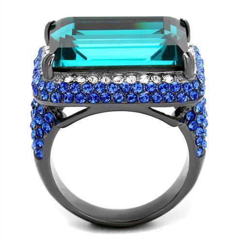 Womens Light Black Ring Anillo Para Mujer 316L Stainless Steel Ring with Top Grade Crystal in Blue Zircon Bea - Jewelry Store by Erik Rayo