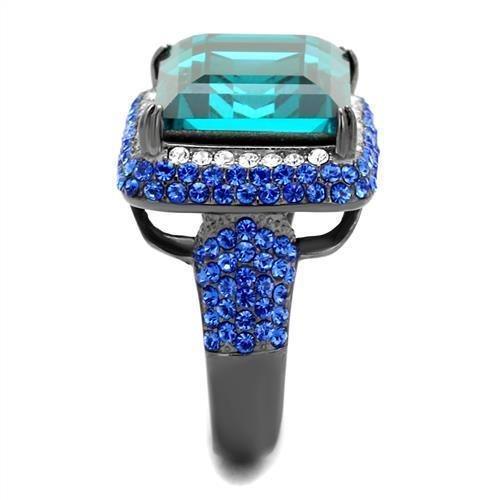 Womens Light Black Ring Anillo Para Mujer 316L Stainless Steel Ring with Top Grade Crystal in Blue Zircon Bea - Jewelry Store by Erik Rayo