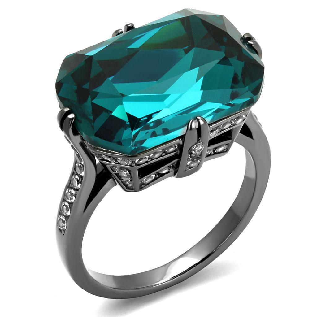 Womens Light Black Ring Anillo Para Mujer 316L Stainless Steel Ring with Top Grade Crystal in Blue Zircon Cora - Jewelry Store by Erik Rayo