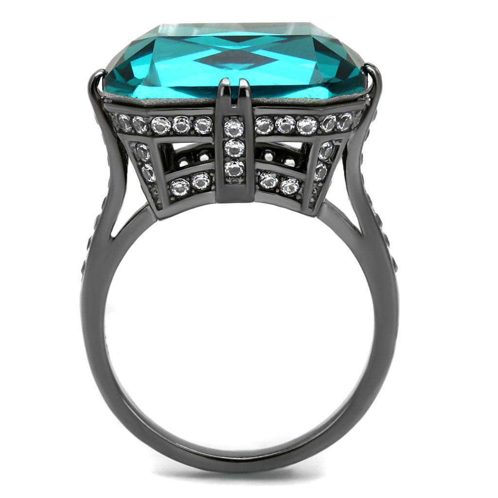 Womens Light Black Ring Anillo Para Mujer 316L Stainless Steel Ring with Top Grade Crystal in Blue Zircon Cora - Jewelry Store by Erik Rayo