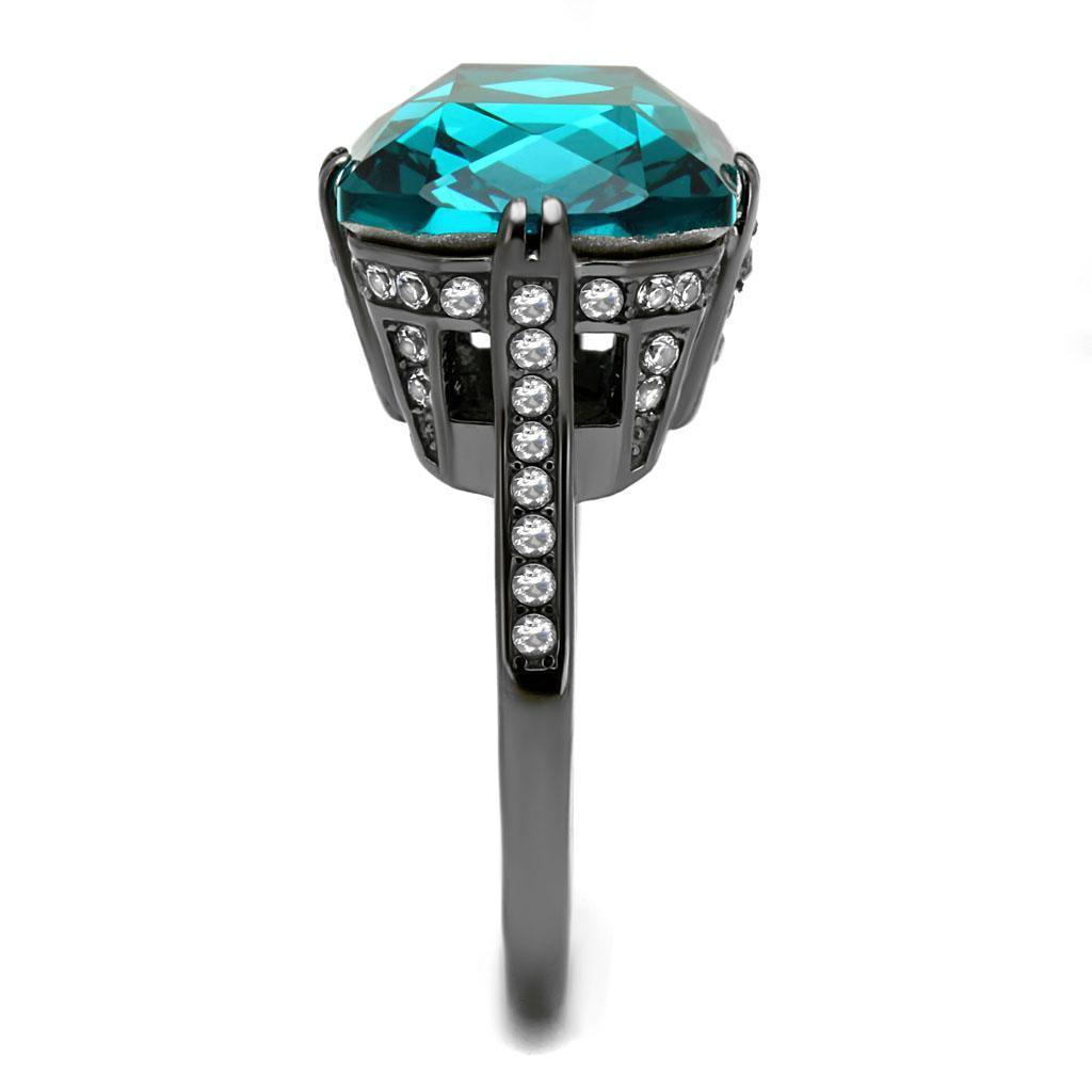 Womens Light Black Ring Anillo Para Mujer 316L Stainless Steel Ring with Top Grade Crystal in Blue Zircon Cora - Jewelry Store by Erik Rayo