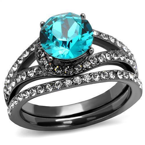 Womens Light Black Ring Anillo Para Mujer 316L Stainless Steel Ring with Top Grade Crystal in Blue Zircon Linnea - Jewelry Store by Erik Rayo