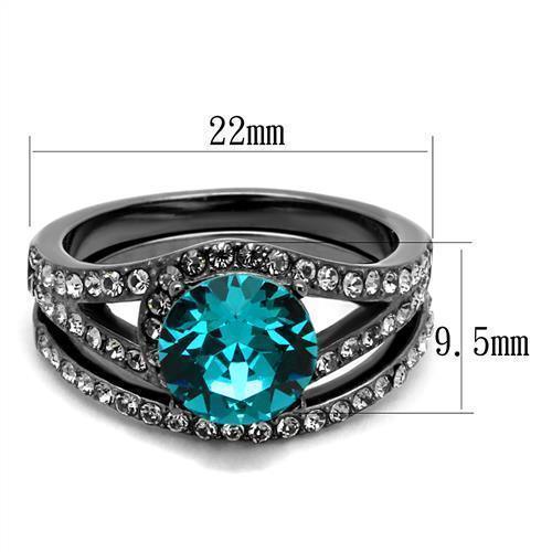 Womens Light Black Ring Anillo Para Mujer 316L Stainless Steel Ring with Top Grade Crystal in Blue Zircon Linnea - Jewelry Store by Erik Rayo