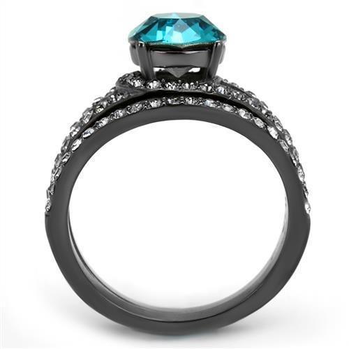 Womens Light Black Ring Anillo Para Mujer 316L Stainless Steel Ring with Top Grade Crystal in Blue Zircon Linnea - Jewelry Store by Erik Rayo