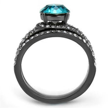 Load image into Gallery viewer, Womens Light Black Ring Anillo Para Mujer y Ninos Kids 316L Stainless Steel Ring with Top Grade Crystal in Blue Zircon Linnea - Jewelry Store by Erik Rayo
