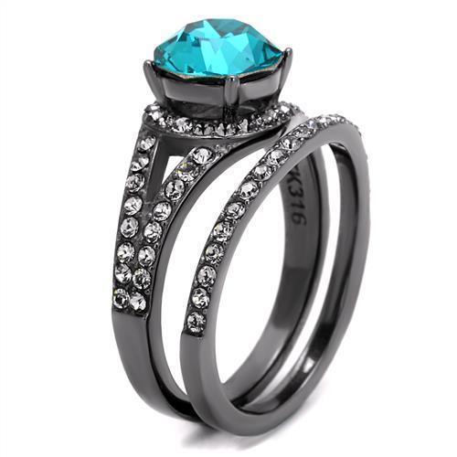 Womens Light Black Ring Anillo Para Mujer 316L Stainless Steel Ring with Top Grade Crystal in Blue Zircon Linnea - Jewelry Store by Erik Rayo