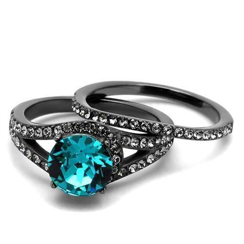 Womens Light Black Ring Anillo Para Mujer 316L Stainless Steel Ring with Top Grade Crystal in Blue Zircon Linnea - Jewelry Store by Erik Rayo