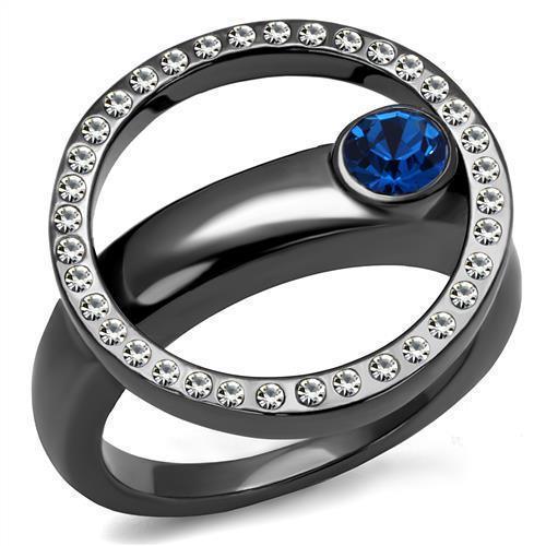Womens Light Black Ring Anillo Para Mujer 316L Stainless Steel Ring with Top Grade Crystal in Capri Blue Agnes - Jewelry Store by Erik Rayo
