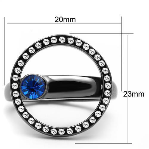 Womens Light Black Ring Anillo Para Mujer 316L Stainless Steel Ring with Top Grade Crystal in Capri Blue Agnes - Jewelry Store by Erik Rayo