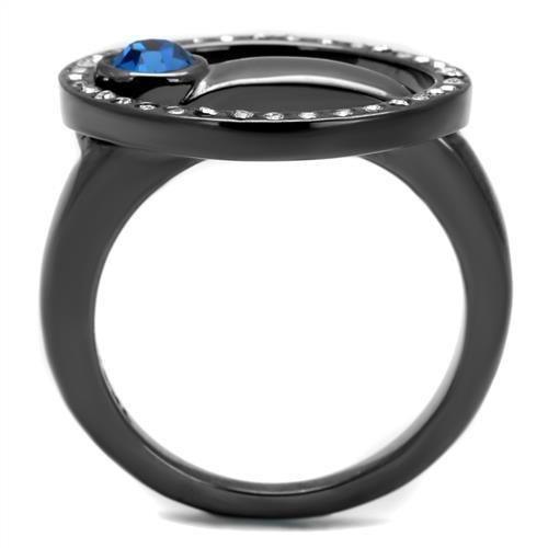 Womens Light Black Ring Anillo Para Mujer 316L Stainless Steel Ring with Top Grade Crystal in Capri Blue Agnes - Jewelry Store by Erik Rayo