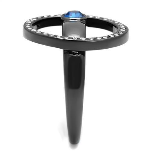 Womens Light Black Ring Anillo Para Mujer 316L Stainless Steel Ring with Top Grade Crystal in Capri Blue Agnes - Jewelry Store by Erik Rayo