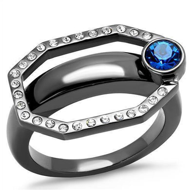 Womens Light Black Ring Anillo Para Mujer y Ninos Kids 316L Stainless Steel Ring with Top Grade Crystal in Capri Blue Alannah - Jewelry Store by Erik Rayo