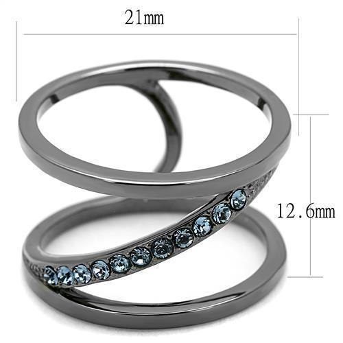 Womens Light Black Ring Anillo Para Mujer 316L Stainless Steel Ring with Top Grade Crystal in Capri Blue Delaney - Jewelry Store by Erik Rayo