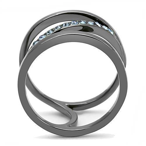 Womens Light Black Ring Anillo Para Mujer 316L Stainless Steel Ring with Top Grade Crystal in Capri Blue Delaney - Jewelry Store by Erik Rayo