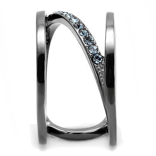 Womens Light Black Ring Anillo Para Mujer 316L Stainless Steel Ring with Top Grade Crystal in Capri Blue Delaney - Jewelry Store by Erik Rayo