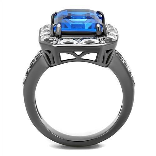 Womens Light Black Ring Anillo Para Mujer 316L Stainless Steel Ring with Top Grade Crystal in Capri Blue Sloana - Jewelry Store by Erik Rayo