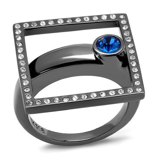 Womens Light Black Ring Anillo Para Mujer 316L Stainless Steel Ring with Top Grade Crystal in Capri Blue Zendeya - Jewelry Store by Erik Rayo