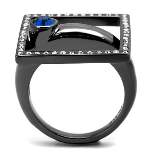 Womens Light Black Ring Anillo Para Mujer 316L Stainless Steel Ring with Top Grade Crystal in Capri Blue Zendeya - Jewelry Store by Erik Rayo