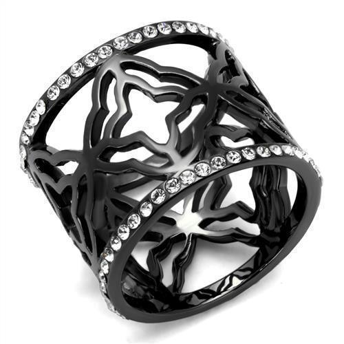 Womens Light Black Ring Anillo Para Mujer 316L Stainless Steel Ring with Top Grade Crystal in Clear Abai - Jewelry Store by Erik Rayo