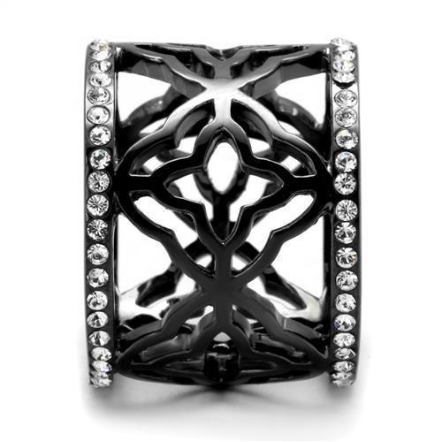 Womens Light Black Ring Anillo Para Mujer 316L Stainless Steel Ring with Top Grade Crystal in Clear Abai - Jewelry Store by Erik Rayo