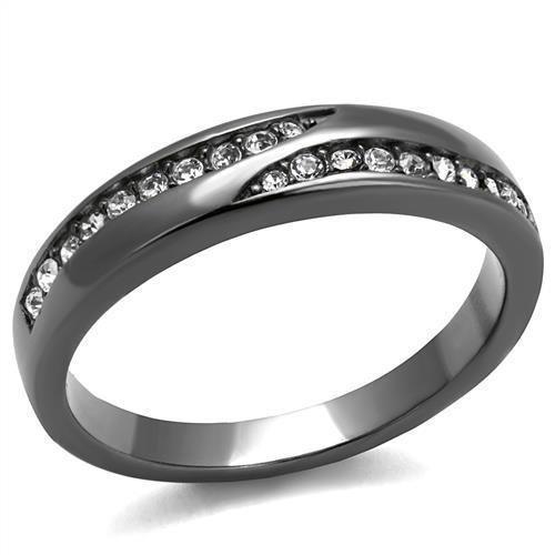 Womens Light Black Ring Anillo Para Mujer 316L Stainless Steel Ring with Top Grade Crystal in Clear Pearla - Jewelry Store by Erik Rayo