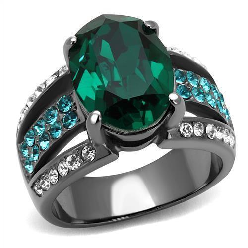 Womens Light Black Ring Anillo Para Mujer 316L Stainless Steel Ring with Top Grade Crystal in Emerald Solada - Jewelry Store by Erik Rayo