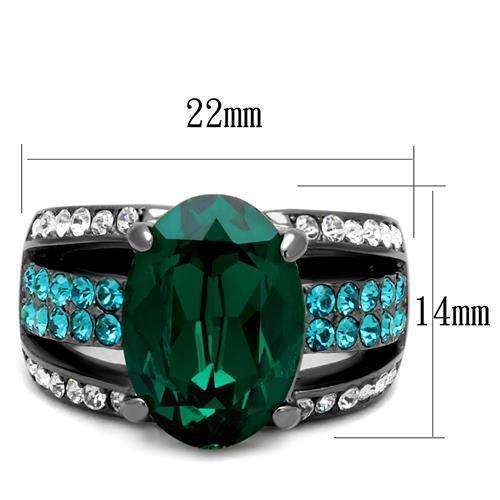 Womens Light Black Ring Anillo Para Mujer 316L Stainless Steel Ring with Top Grade Crystal in Emerald Solada - Jewelry Store by Erik Rayo