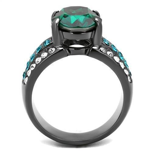 Womens Light Black Ring Anillo Para Mujer 316L Stainless Steel Ring with Top Grade Crystal in Emerald Solada - Jewelry Store by Erik Rayo