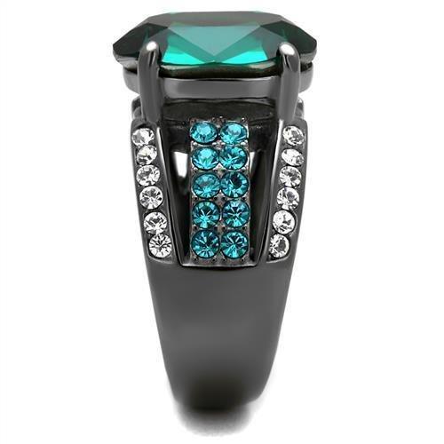 Womens Light Black Ring Anillo Para Mujer 316L Stainless Steel Ring with Top Grade Crystal in Emerald Solada - Jewelry Store by Erik Rayo
